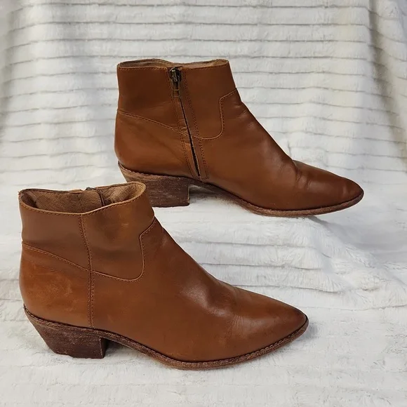Madewell Charley Size 8.5 M Chestnut Brown Leather Booties Zip Cowboy Western - Picture 1 of 14
